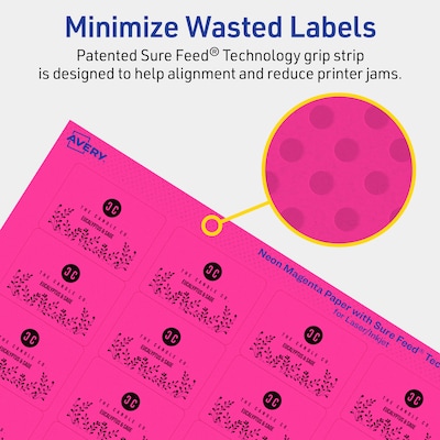 Avery Laser/Inkjet Rectangle Multipurpose Labels, 1.25" x 1.75", Neon Magenta, 320/Pack (94226)