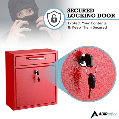 AdirOffice Steel Indoor/Outdoor Interoffice Drop Box Mailbox, Medium, Red (631-05-RED-PKG)