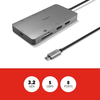 Staples TECH 8-Port Hub, Gray (ST62383)