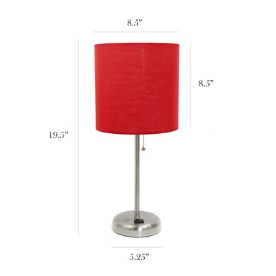 Simple Designs 19.5" LED Table Lamp, Brushed Steel/Red Shade (LT2024-RED-CCLB)