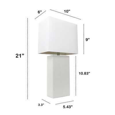 Lalia Home Lexington 21" Leather Base Modern Home Décor Bedside Table Lamp, White Rectangular Fabric Shade, White (LHT-3008-WH)
