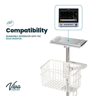Viva Comfort Height-Adjustable Portable Mobile Stand for Edan Vital Signs Monitor, White (ADI912-C-MP-03-MK)