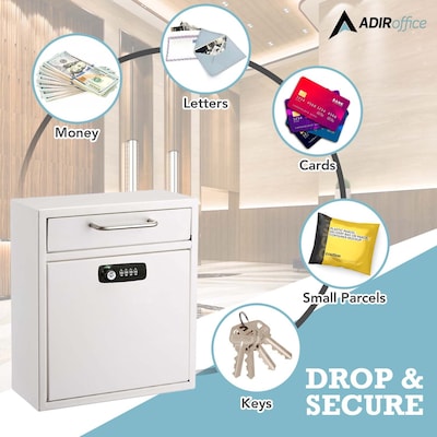 AdirOffice Medium Wall Mounted Mailbox Drop Box, White (631-05-WHI-KC)