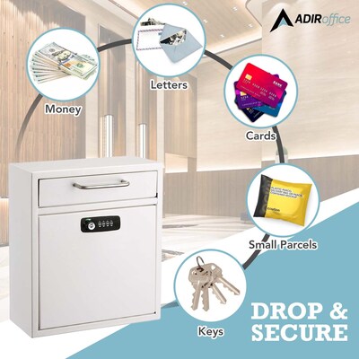 AdirOffice Steel Medium Wall Mounted Interoffice Mailbox Drop Box, White (631-05-WHI-KC)