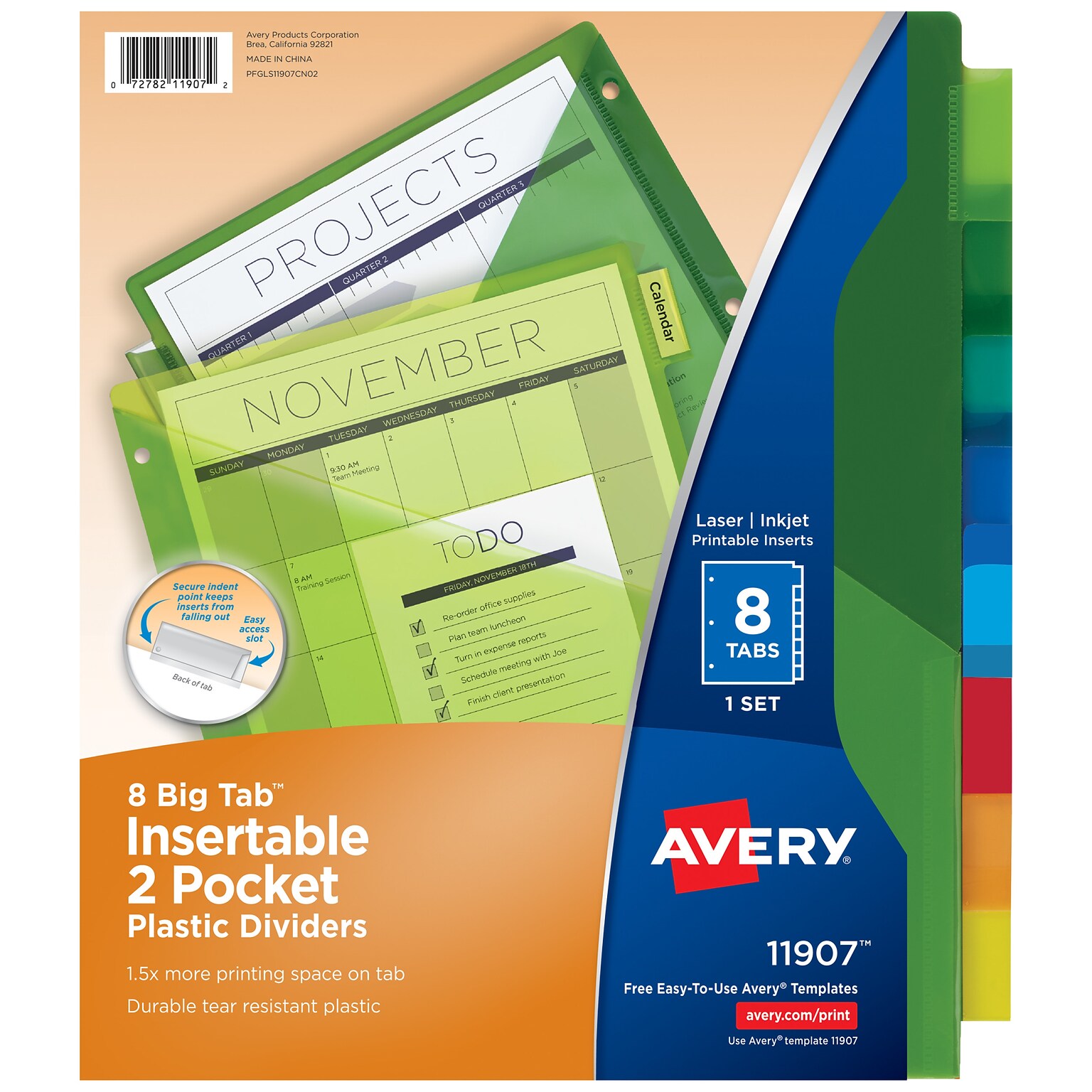 Avery Big Tab Two-Pocket Insertable Plastic Divider, 8 Tabs, Multicolor, 1 Set (11907)