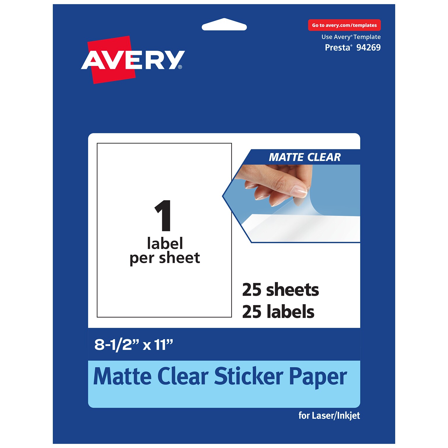 Avery Laser/Inkjet Rectangle Multipurpose Labels, 8-1/2 x 11, Clear, 25/Pack (94269)