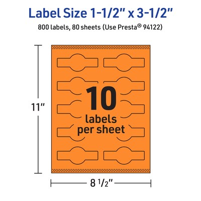 Avery Laser/Inkjet Multipurpose Decorative Edge Labels, 1.5" x 3.5", Bright Orange, 800/Box (94122)