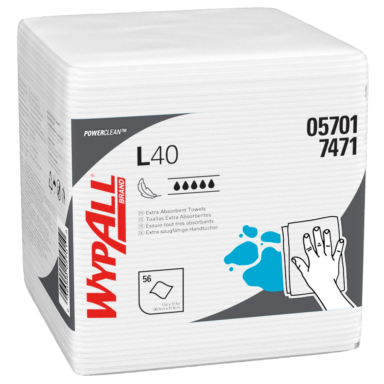 WypAll L40 Cellulose Wipers, White, 56 Wipes/Pack, 18 Packs/Carton (05701)