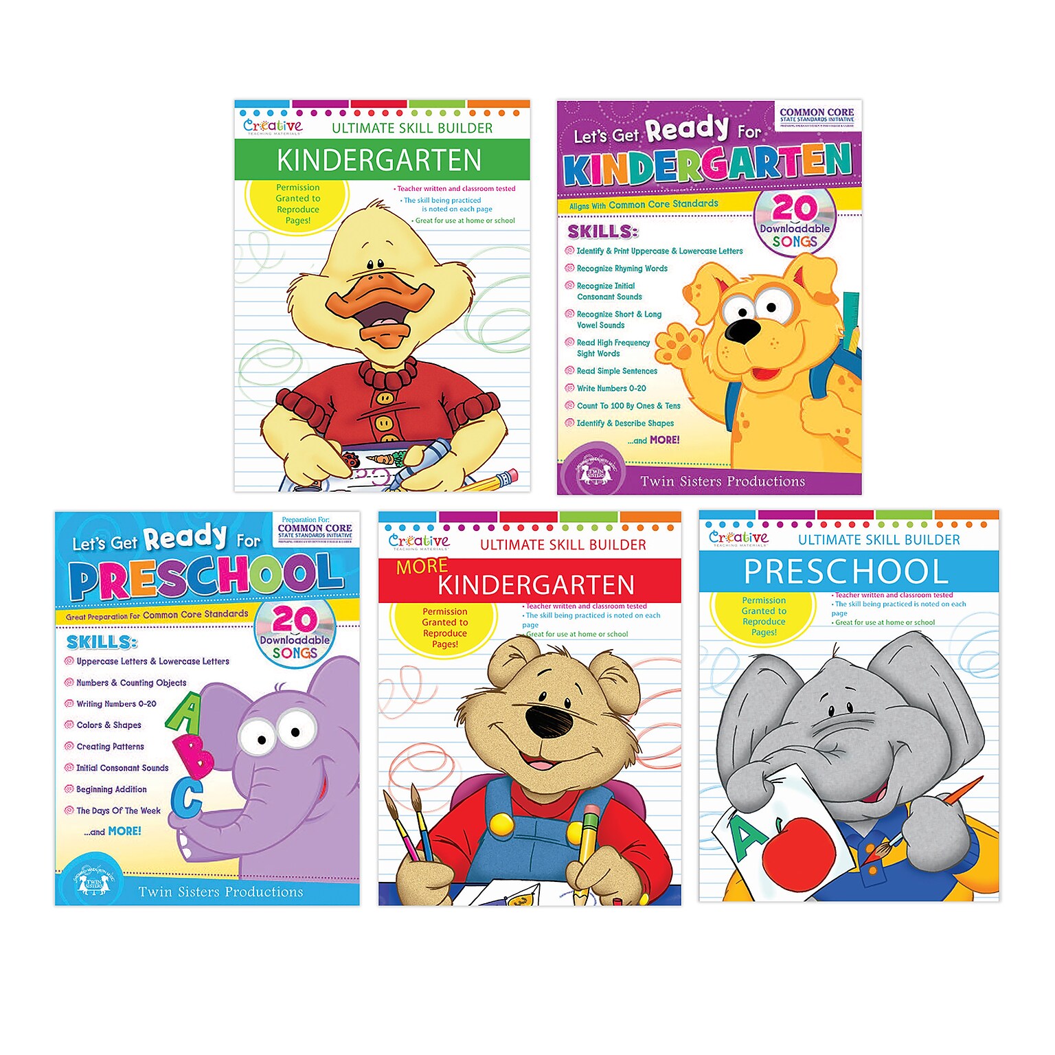 Twin Sisters Productions Preschool-Kindergarten Workbook Bundle Workbook, 5 Books/Set (PBSCTM2017)