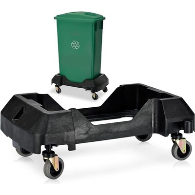 Alpine Industries Rectangular Trash Can Dolly, 200 lb. Weight Capacity, Black, 2/Pack (ALP477-DOLLY-2PK)