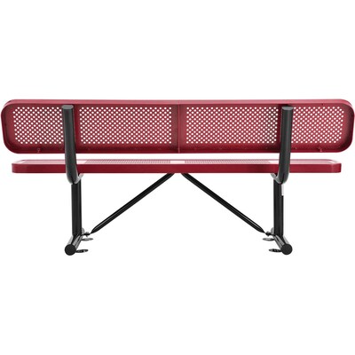 Global Industrial 6' Outdoor Steel Picnic Bench w/ Backrest, Perforated Metal, Red (694557RD)