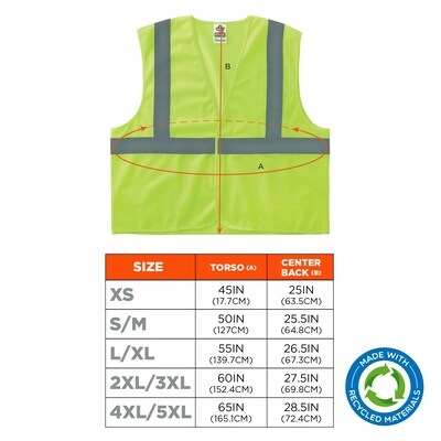 GloWear 8205HL-ECO High Visibility Sleeveless Vest, ANSI Type R Class 2, Lime, 2X/3X, (21987)