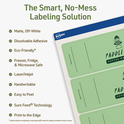 Avery Dissolvable Rectangle Multipurpose Labels, 2.25 x 7.75, Off-white, 100/Pack (94244)