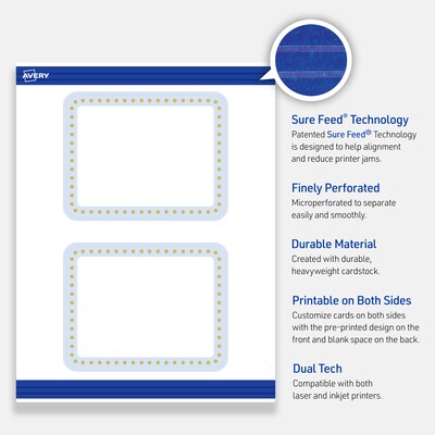 Avery Gold Dots with Blue Border Matte Blank Card, White, 20/Pack (S00-DMG)