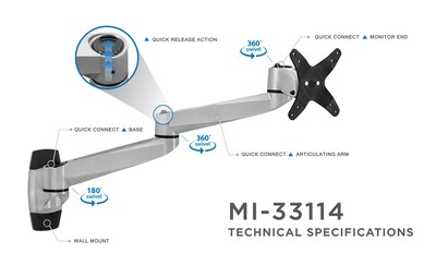 Mount-It! Modular Mount Adjustable Monitor Arm, Up to 27" Monitors, Gray/Silver (MI-33114)