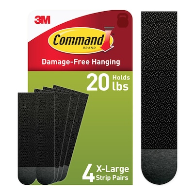 Command Damage Free Extra Large Hanging Strip, 20 lbs., Black, 4/Pack (17217BLK-ES)