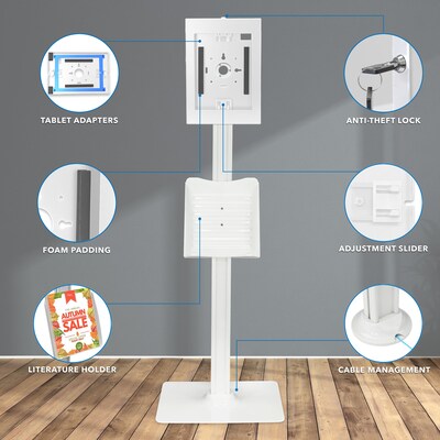 Mount-It! Adjustable Anti-Theft iPad Floor Stand, White (MI-3770W_G10)
