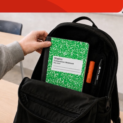 STAPLES Composition Notebook, 9.75” x 7.5”, Wide Ruled, 100 Sheets, Green Cover