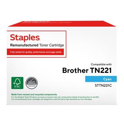 Staples Remanufactured Cyan Standard Yield Toner Cartridge Replacement for Brother TN221C (TRTN221C/STTN221C)