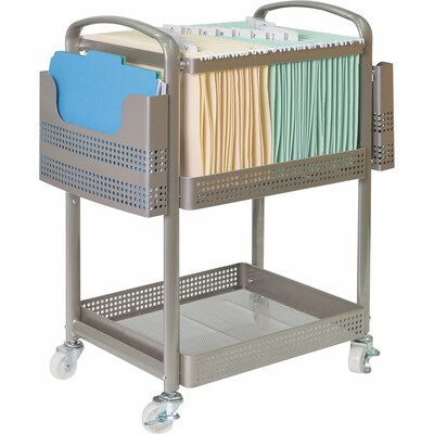 Lorell 2-Shelf Metal Mobile File Cart with Caster Wheels, Champagne Gold (LLR45654)