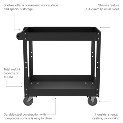 Hirsh 2 Shelf Ready-To-Assemble Steel Utility Cart, 36" x 24", Black (22641)