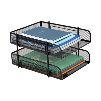 Mind Reader Metal Mesh Front Loading Stackable Letter Tray, Letter/Legal Size, Black (CSTACK2-BLK)