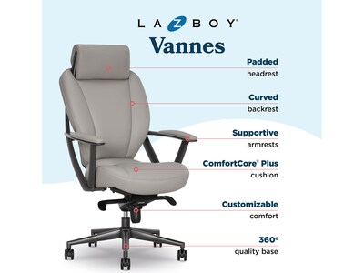 La-Z-Boy Vannes Ergonomic Polyurethane Swivel Executive Chair, Gray (60101-GRY)