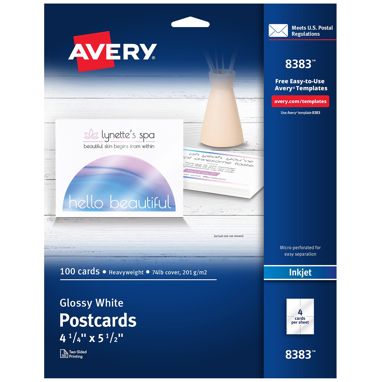 Avery Postcards, Glossy White, 4.25 x 5.5, Inkjet, 100/Pack (08383)