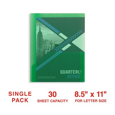 Staples 2 Pocket Plastic Presentation Folder, Letter Size, Green (ST26383-CC)