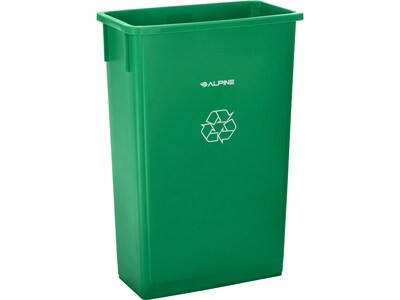 Alpine Industries Polypropylene Recycling Bin with Swing Lid and Dolly, 23-Gallon, Green (ALP477-GRN