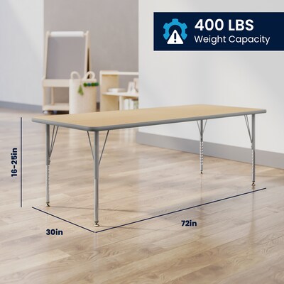 Flash Furniture Wren Rectangular Activity Table, 72" x 30", Height Adjustable, Light Natural Top/Silver Frame (XUA3072RECLNTP)