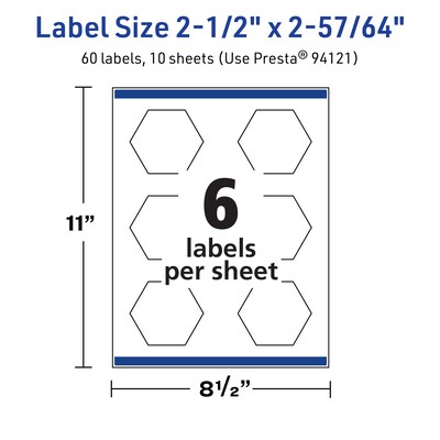 Avery TrueBlock Laser/Inkjet Decorative Edge Multipurpose Labels, 2-1/2" x 2-57/64", White, 60/Pack (94121)
