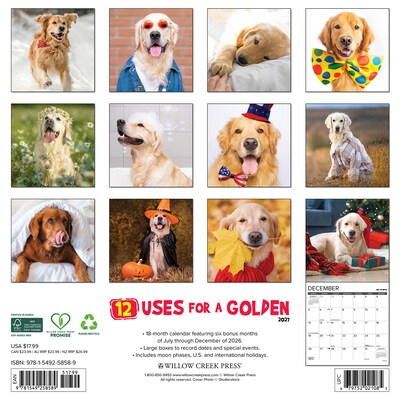 2027 Willow Creek 12 Uses for a Golden 12 x 12 Monthly Wall Calendar, Assorted Colors (58589)