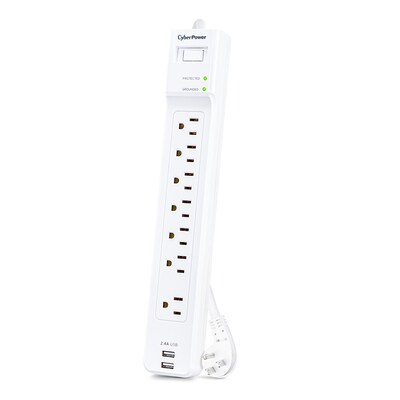 CyberPower Home Office 7-Outlet 2-USB Port Surge Protector, 4, 2000 Joules, White (P704URC1)