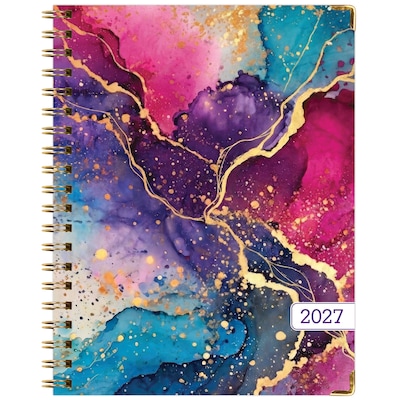 2027 Excello Brands 9" x 11" Weekly & Monthly Standard Planner, Paperboard Cover, Rainbow Gold Marble (FSHN-CY27-8511-36)