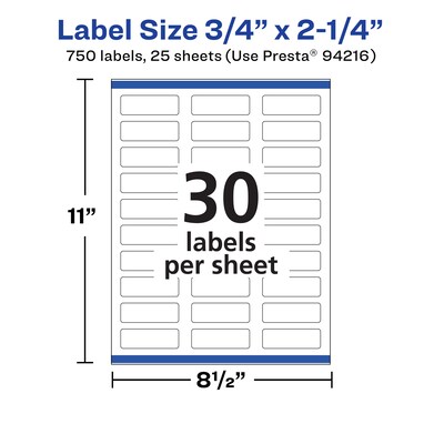 Avery Laser/Inkjet Multipurpose Rectangle Labels, 0.75" x 2.25", White, 750 Labels/Pack (94216)