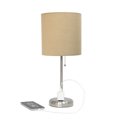 Simple Designs 19.50" LED Table Lamp with Charging Outlet, Tan (LT2024-TAN)