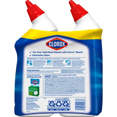 Clorox Disinfecting Toilet Bowl Cleaner with Bleach, Rain Clean Scent, 24 Oz., 2/Pack, 6 Packs/Carton (30924)