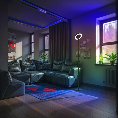 Simplee Adesso Luther LED RGB Color Changing Torchiere, 71.75"H, Black with Plastic Shade (SL0373-01)