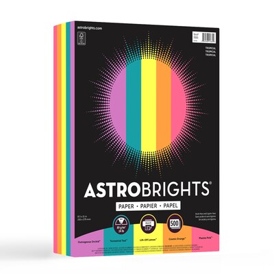 Astrobrights Colored Paper, 24 lbs., 8.5" x 11", Tropical Colors, 500 Sheets/Ream (91665)