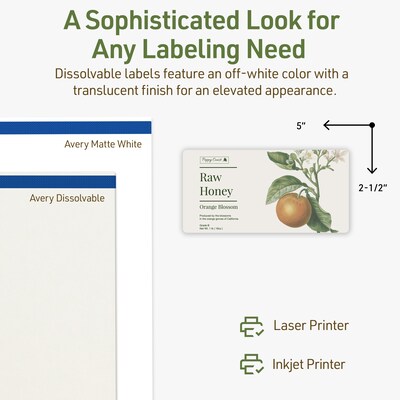 Avery Dissolvable Rectangle Multipurpose Labels, 2.5" x 5", Off-white, 30/Pack (94246)