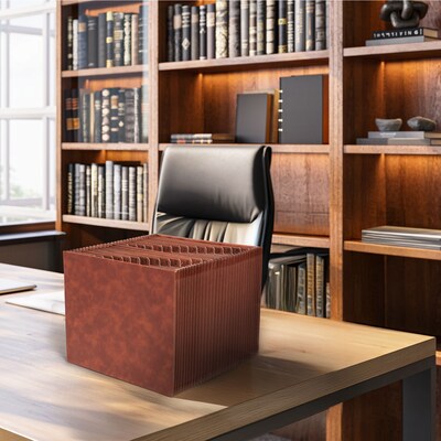 Smead Tuff Box Bottom Heavy Duty Reinforced Faux Leather Accordion File, Alphabetical Index, 31 Pocket, Letter, Brown (73785)