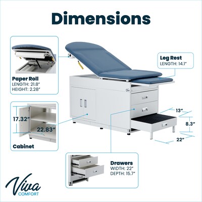 Viva Comfort Exam Table, 500 lbs. Capacity, Blue (ADI996-09-S2-BLU-MK)