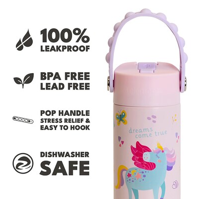 Elemental Core Pop Stainless Steel Double Wall Insulated Water Bottle, 18 oz., Unicorn Rainbow (EBC1