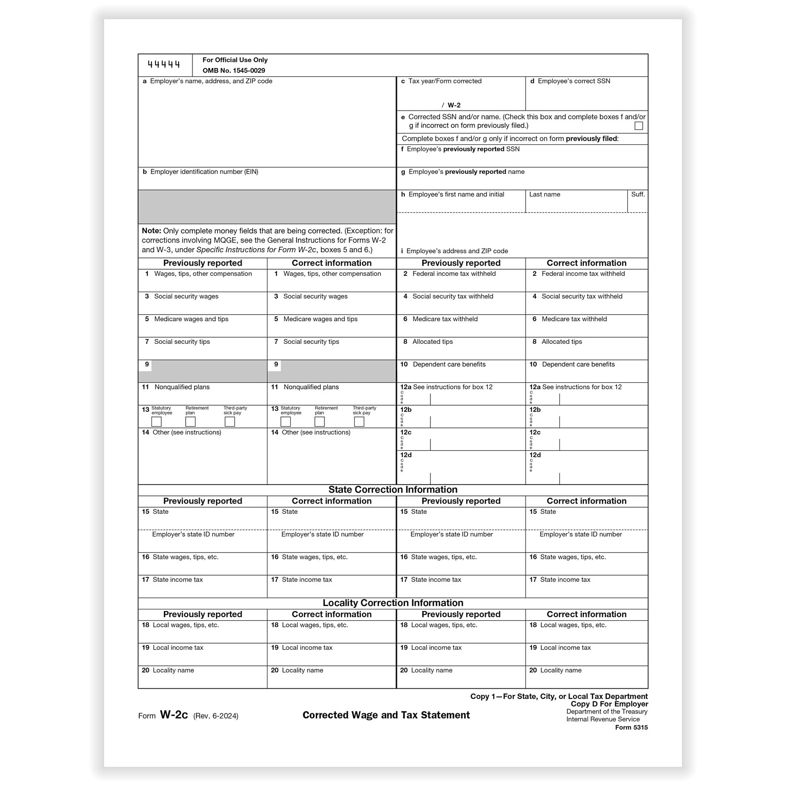 ComplyRight 2025 W-2C Tax Form, 1-Part, Copy 1/D, 50/Pack (531550)