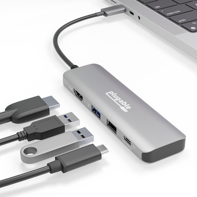 Plugable 4-in-1 USB-C Hub with 4K HDMI, 100W, Silver (USBC-4IN1)