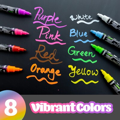 Bazic Washable Water Based Chalk Marker, Chisel & Bullet Tip, Assorted Colors, 8/Pack (BAZ1212)