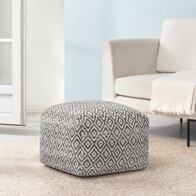 Anji Mountain Cherokee Charcoal Ivory Fabric Rectangular Pouf Ottoman (AMBPF154-2014)