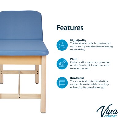 Aristo Wood Physician Exam Table with Adjustable Backrest, Paper Cutter, and Holder, 500lbs. Capacity, Blue (ADI996-HBF-BLU)