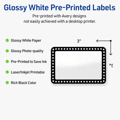 Avery Laser/Inkjet Rectangle Multipurpose Labels, 2 x 3, White, 80/Pack (S00-DKM)
